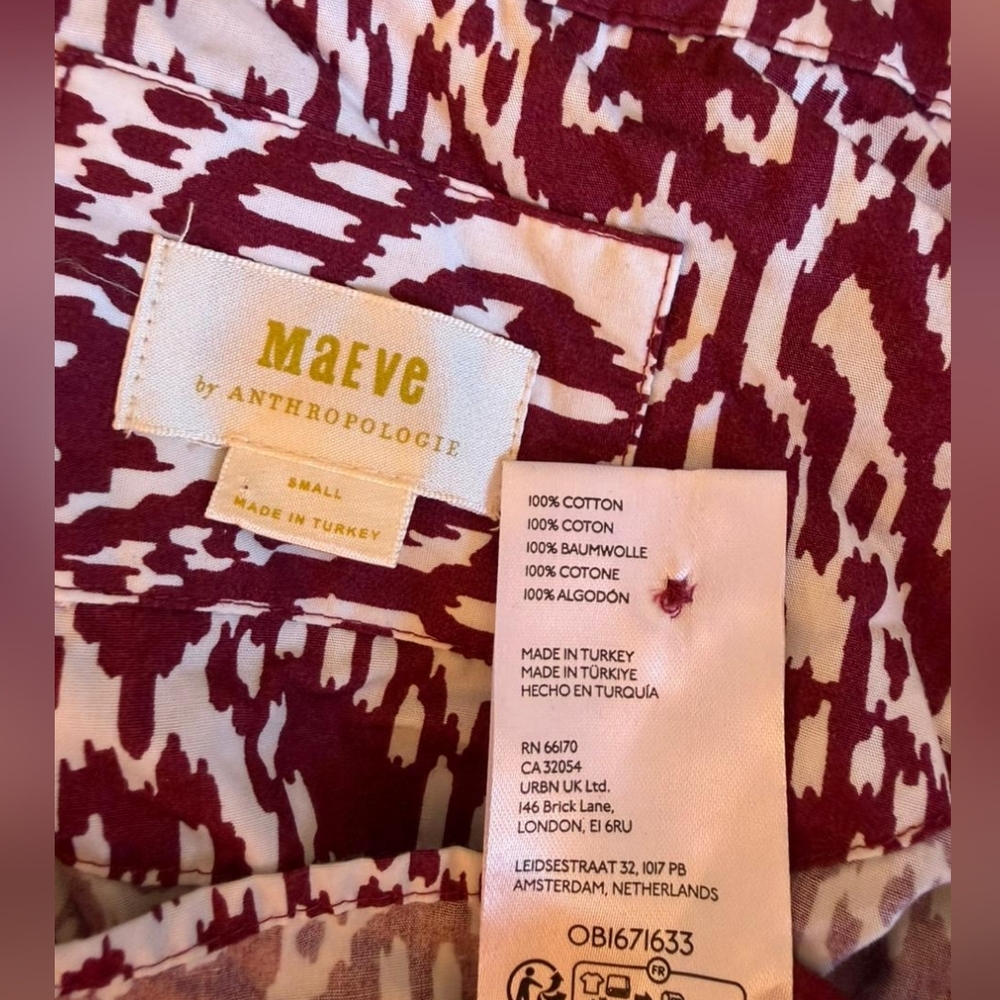 Anthropologie Maeve The Bettina Tiered Shirt Midi Dress in Wine Geometric Aztec - Picture 5 of 5